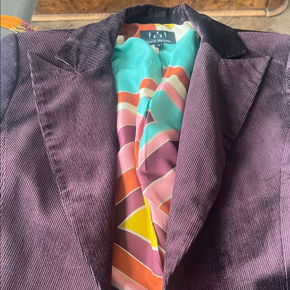 David Meister Purple Corduroy Blazer with Multicolor Lining